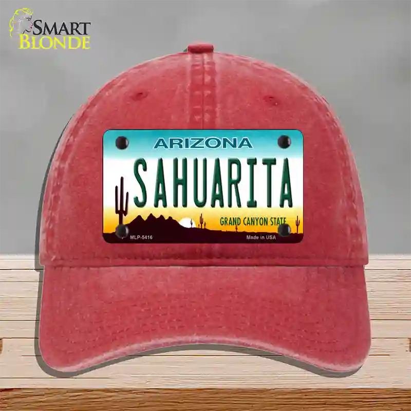 Sahuarita Arizona Novelty License Plate Hat Unconstructed Cotton / Red