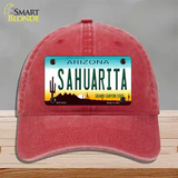 Sahuarita Arizona Novelty License Plate Hat Unconstructed Cotton / Red