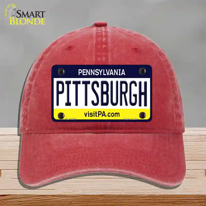 Pittsburgh Pennsylvania State Novelty License Plate Hat Unconstructed Cotton / Red