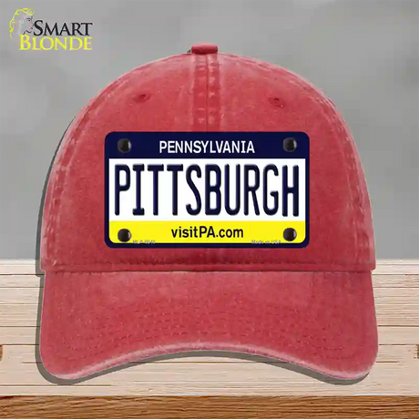 Pittsburgh Pennsylvania State Novelty License Plate Hat Unconstructed Cotton / Red