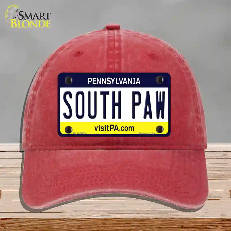 South Paw Pennsylvania State Novelty License Plate Hat Unconstructed Cotton / Red
