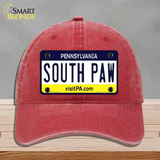 South Paw Pennsylvania State Novelty License Plate Hat Unconstructed Cotton / Red