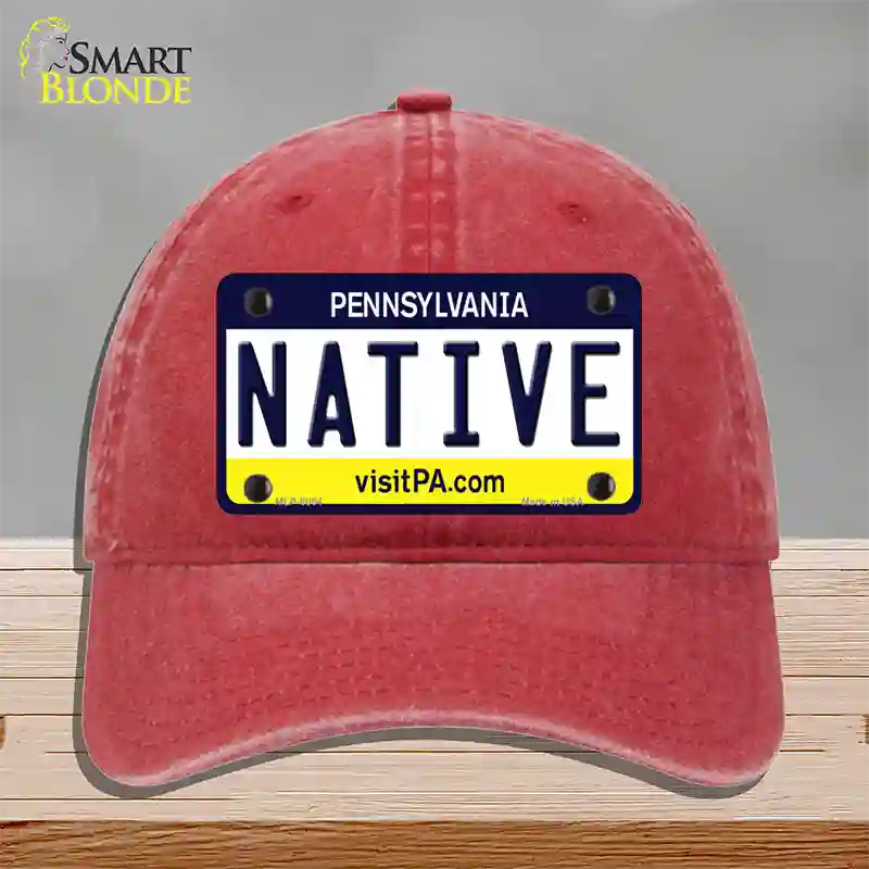 Native Pennsylvania State Novelty License Plate Hat Unconstructed Cotton / Red