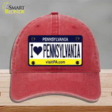 I Love Pennsylvania State Novelty License Plate Hat Unconstructed Cotton / Red