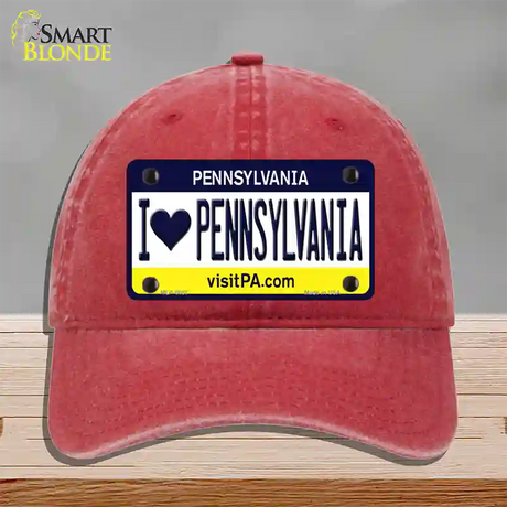 I Love Pennsylvania State Novelty License Plate Hat Unconstructed Cotton / Red
