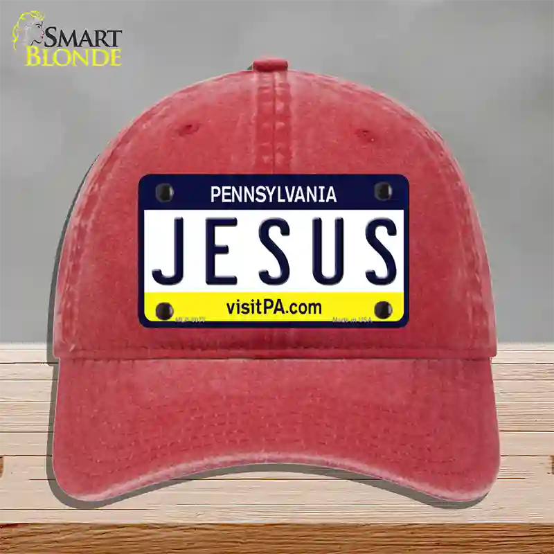 Jesus Pennsylvania State Novelty License Plate Hat Unconstructed Cotton / Red