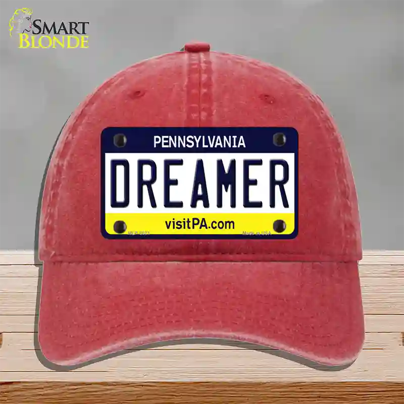Dreamer Pennsylvania State Novelty License Plate Hat Unconstructed Cotton / Red