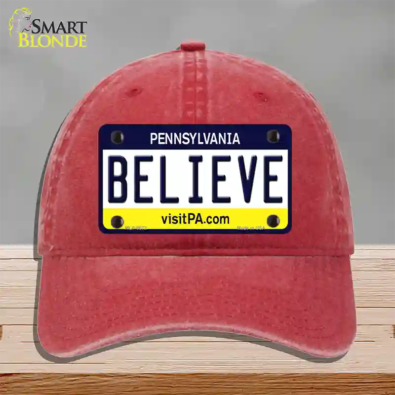 Believe Pennsylvania State Novelty License Plate Hat Unconstructed Cotton / Red