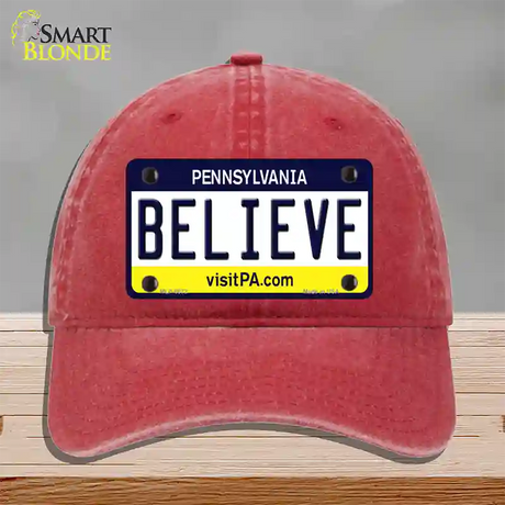 Believe Pennsylvania State Novelty License Plate Hat Unconstructed Cotton / Red
