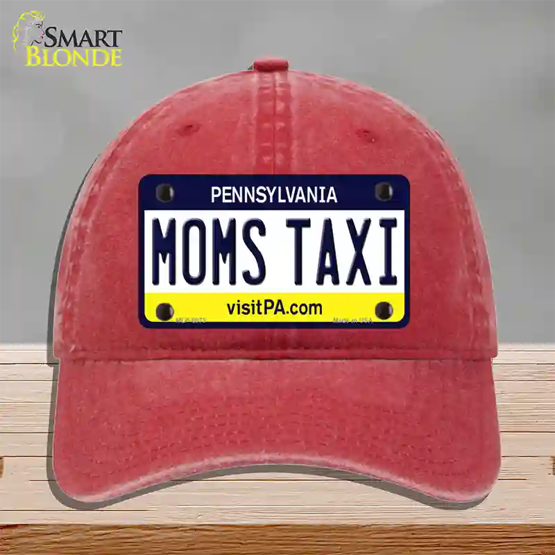 Moms Taxi Pennsylvania State Novelty License Plate Hat Unconstructed Cotton / Red