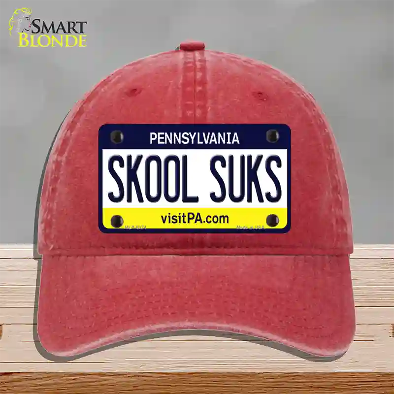 Skool Suks Pennsylvania State Novelty License Plate Hat Unconstructed Cotton / Red