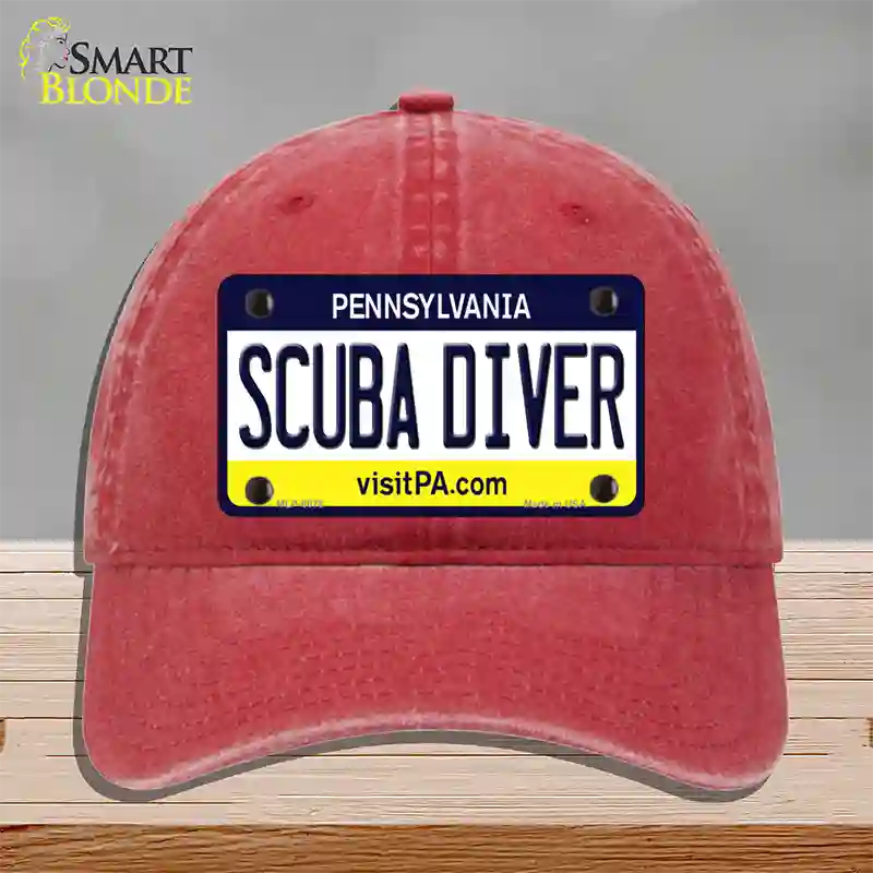 Scuba Diver Pennsylvania State Novelty License Plate Hat Unconstructed Cotton / Red