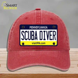 Scuba Diver Pennsylvania State Novelty License Plate Hat Unconstructed Cotton / Red