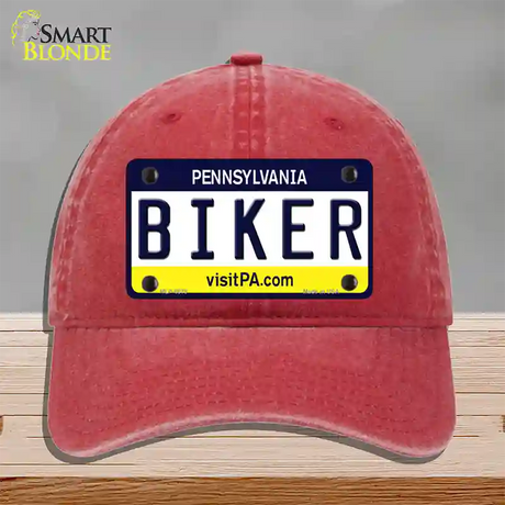 Biker Pennsylvania State Novelty License Plate Hat Unconstructed Cotton / Red