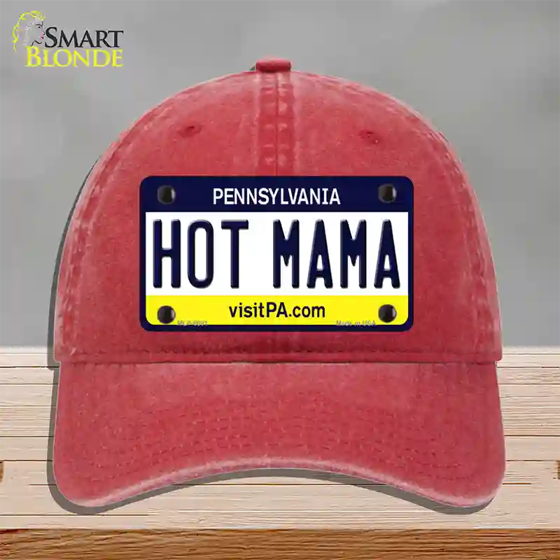Hot Mama Pennsylvania State Novelty License Plate Hat Unconstructed Cotton / Red