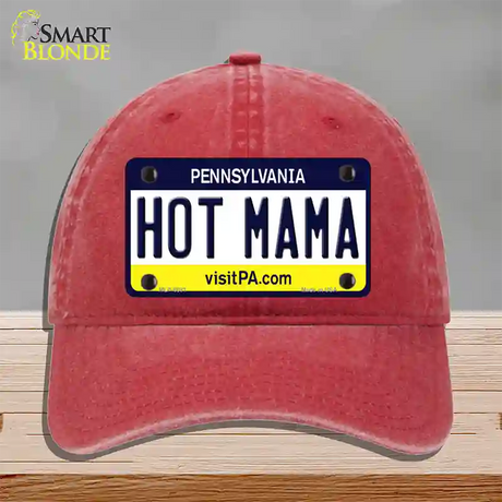 Hot Mama Pennsylvania State Novelty License Plate Hat Unconstructed Cotton / Red