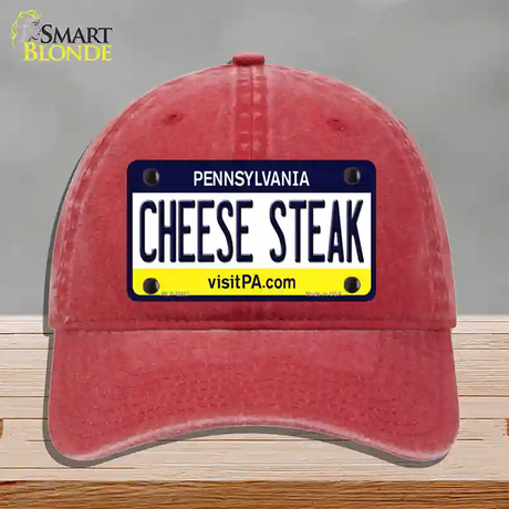 Cheese Steak Pennsylvania State Novelty License Plate Hat Unconstructed Cotton / Red