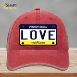 Love Pennsylvania State Novelty License Plate Hat Unconstructed Cotton / Red