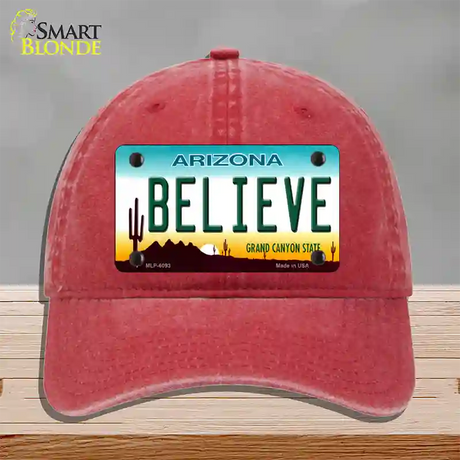 Arizona Believe Novelty License Plate Hat Unconstructed Cotton / Red