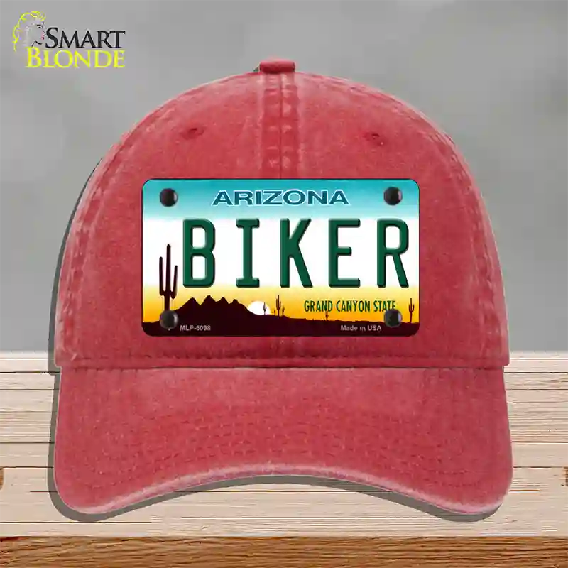 Arizona Biker Novelty License Plate Hat Unconstructed Cotton / Red