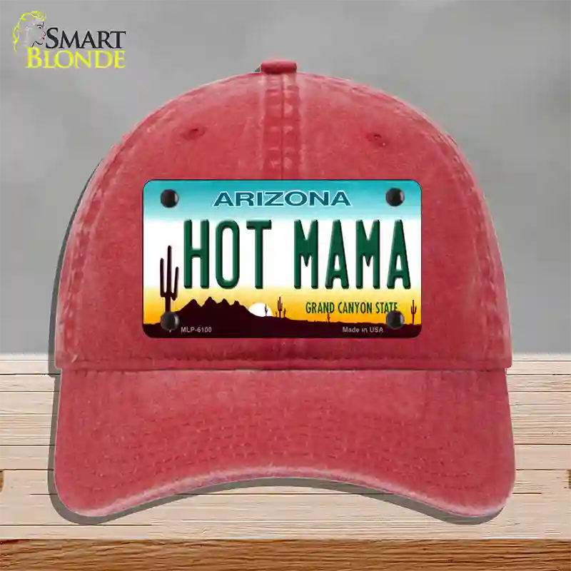 Arizona Hot Mama Novelty License Plate Hat Unconstructed Cotton / Red