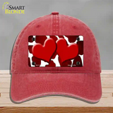 Red White Hearts Giraffe Oil Rubbed Novelty License Plate Hat Unconstructed Cotton / Red