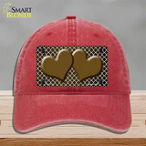 Brown White Quatrefoil Hearts Oil Rubbed Novelty License Plate Hat Unconstructed Cotton / Red