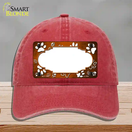 Paw Scallop Orange White Novelty License Plate Hat Unconstructed Cotton / Red