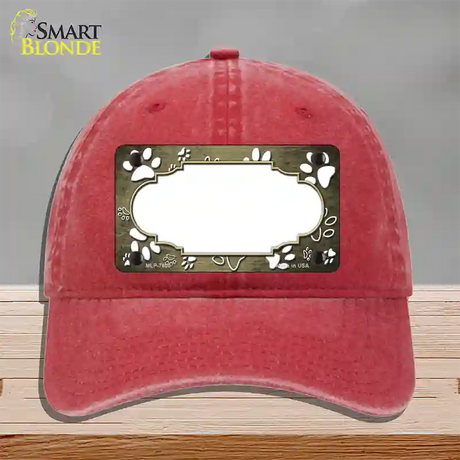 Paw Scallop Gold White Novelty License Plate Hat Unconstructed Cotton / Red