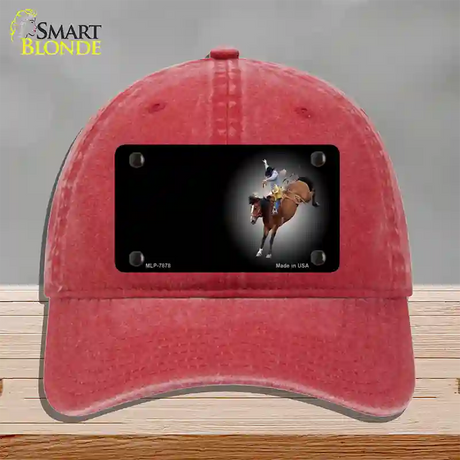 Buckin Bronco Offset Novelty License Plate Hat Unconstructed Cotton / Red