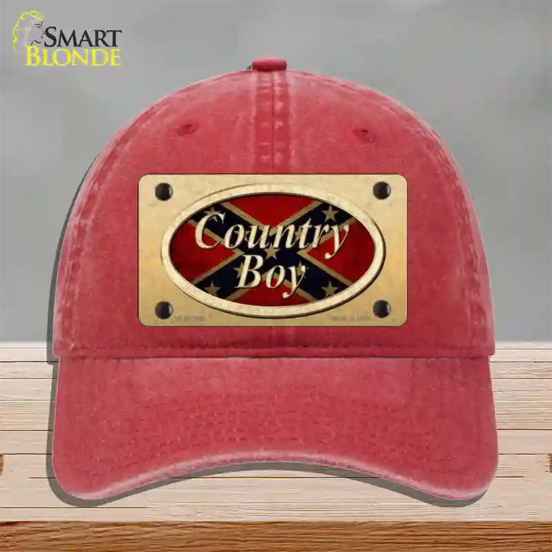 Country Boy Confederate Novelty License Plate Hat Unconstructed Cotton / Red