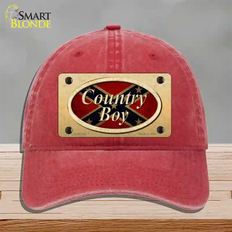 Country Boy Confederate Novelty License Plate Hat Unconstructed Cotton / Red