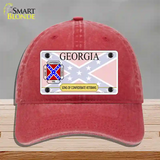 Georgia Sons Of Confederate Novelty License Plate Hat Unconstructed Cotton / Red