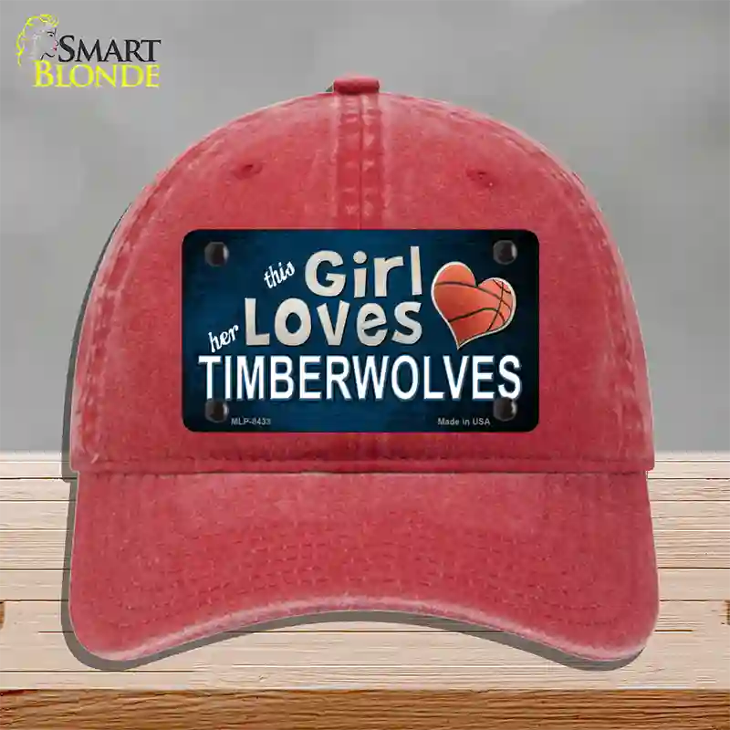 This Girl Loves Her Timberwolves Novelty License Plate Hat Unconstructed Cotton / Red