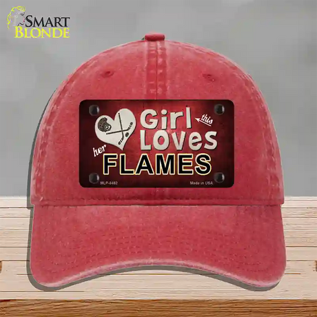 This Girl Loves Her Flames Novelty License Plate Hat Unconstructed Cotton / Red