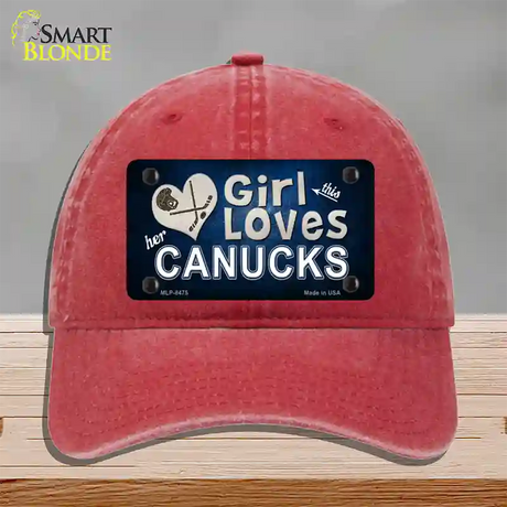 This Girl Loves Her Canucks Novelty License Plate Hat Unconstructed Cotton / Red