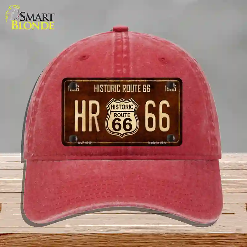 Historic Route 66 Vintage Novelty License Plate Hat Unconstructed Cotton Red