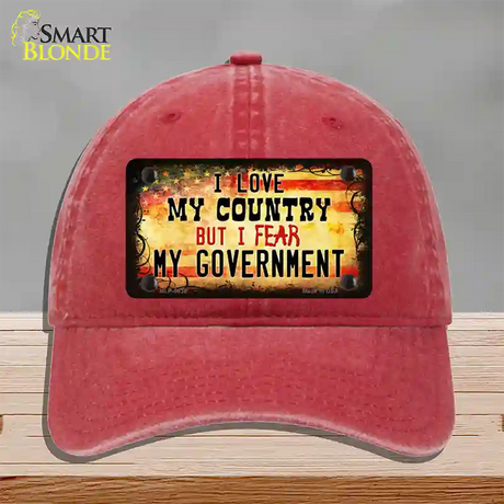 I Love My Country Novelty License Plate Hat Unconstructed Cotton / Red