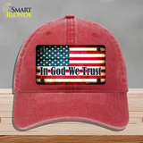 In God We Trust American Flag Novelty License Plate Hat Unconstructed Cotton / Red