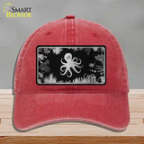 Octopus Black Brushed Chrome Novelty License Plate Hat Unconstructed Cotton / Red