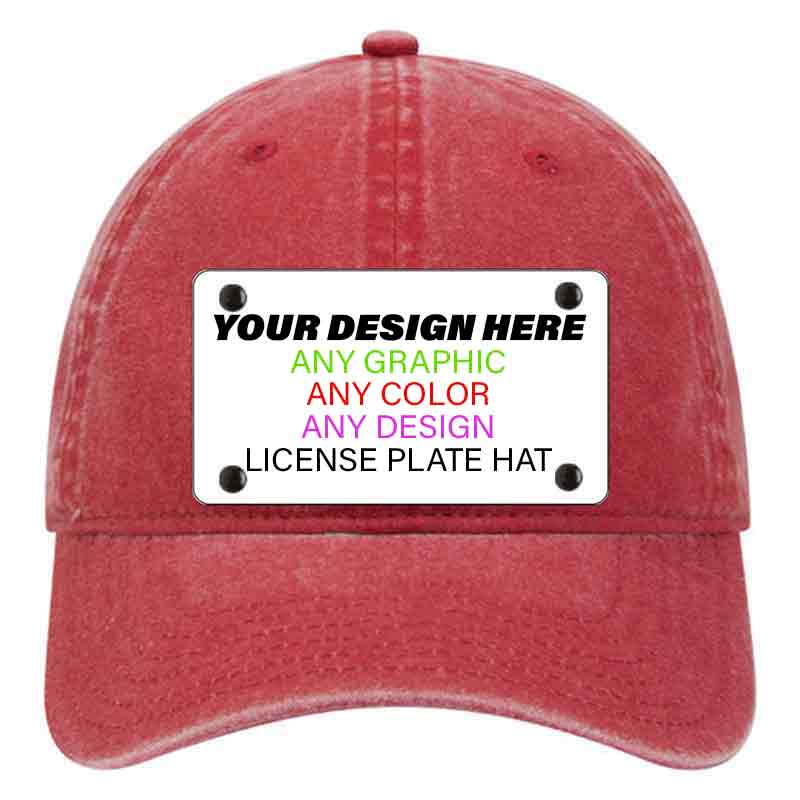 Red Unconstructed Cotton | Dad Hat Mounted License Plate Hat