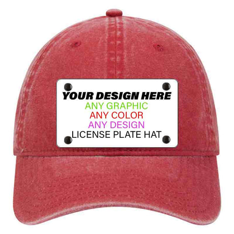 Personalized Design Your Own Custom Novelty Aluminum License Plate Hat | 4" x 2.2" Mounted Hats Unconstructed Cotton Red