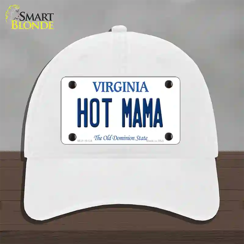 Hot Mama Virginia Novelty License Plate Hat Unconstructed Cotton / White