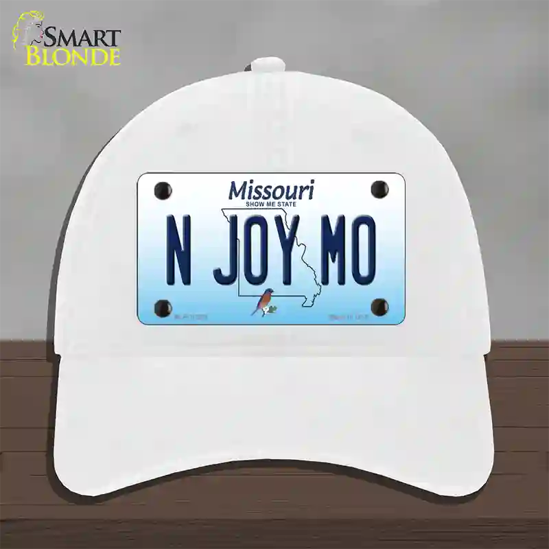 N Joy MO Missouri Novelty License Plate Hat Unconstructed Cotton / White