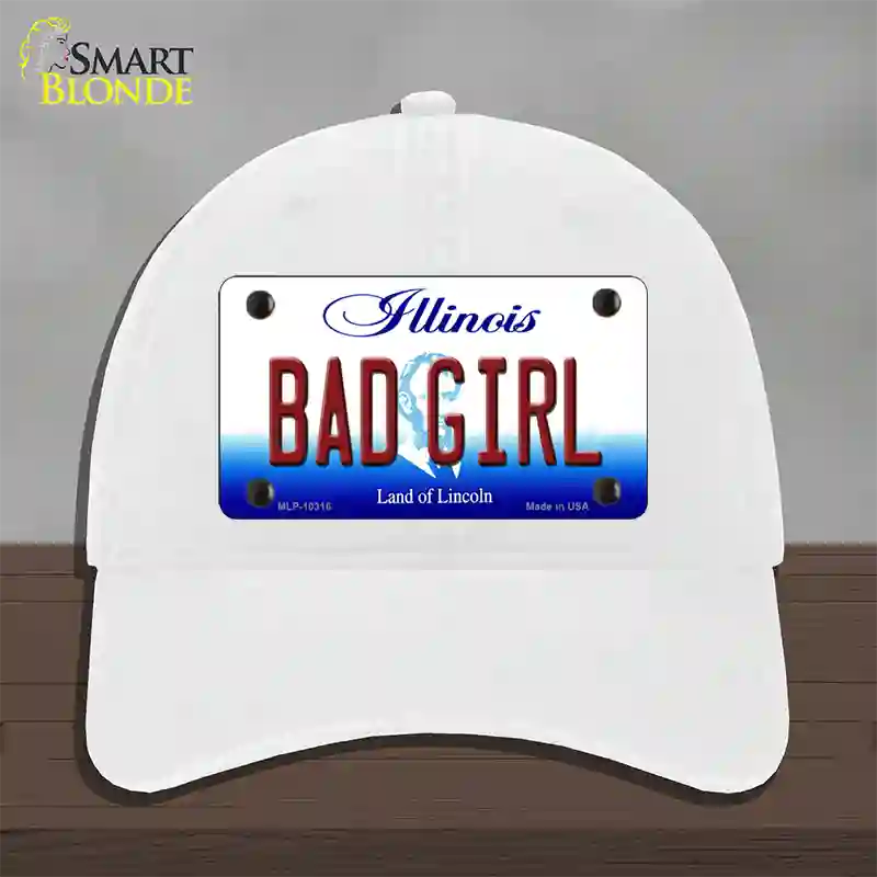 Bad Girl Illinois Novelty License Plate Hat Unconstructed Cotton / White