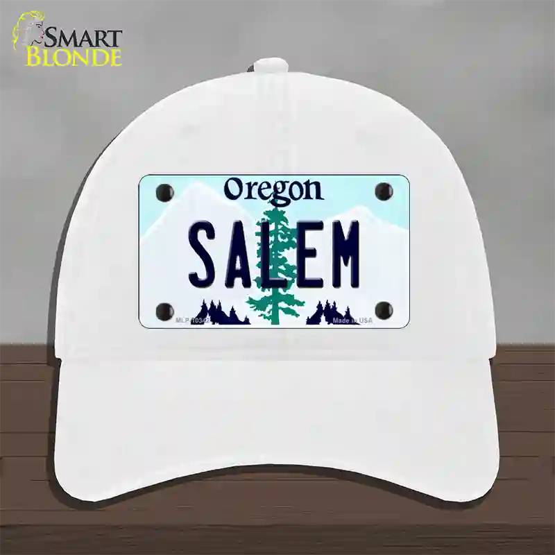 Salem Oregon Novelty License Plate Hat Unconstructed Cotton / White