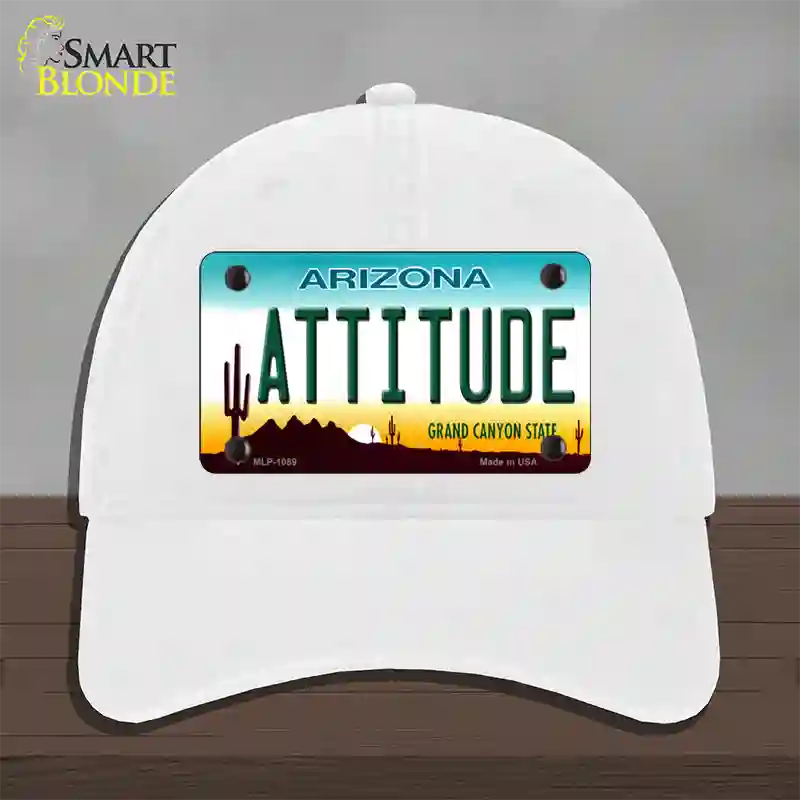 Arizona Attitude Novelty License Plate Hat Unconstructed Cotton / White
