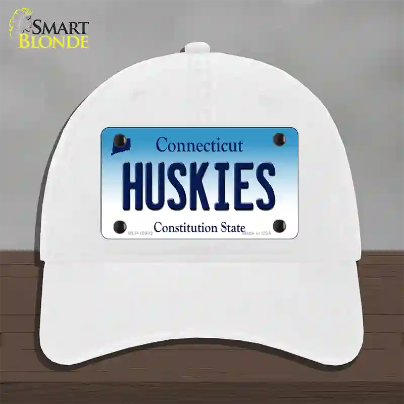Huskies Connecticut Novelty License Plate Hat Unconstructed Cotton / White