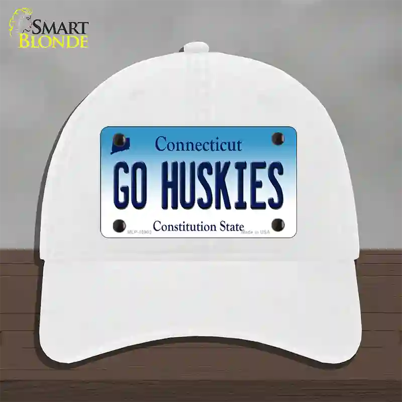 Go Huskies Connecticut Novelty License Plate Hat Unconstructed Cotton / White