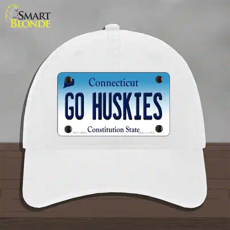 Go Huskies Connecticut Novelty License Plate Hat Unconstructed Cotton / White